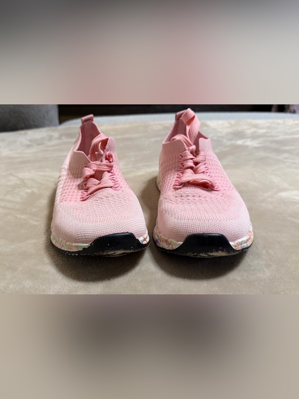 Kids Pink Knit Slip-On Athletic Sneakers